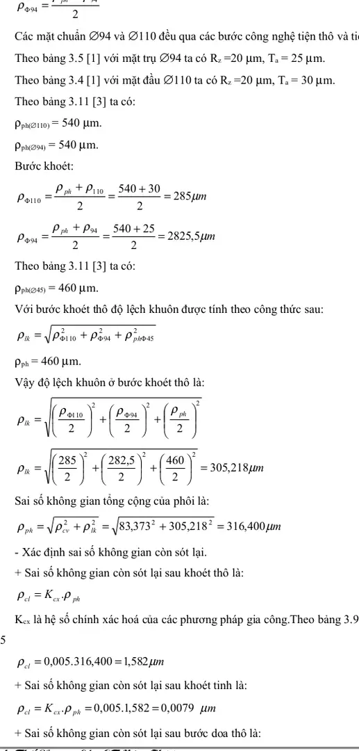 Theo bảng 3.4 [1] với mặt đầu ∅110 ta có Rz =20 µm, Ta = 30 µm. Theo bảng 3.11 [3] ta có: