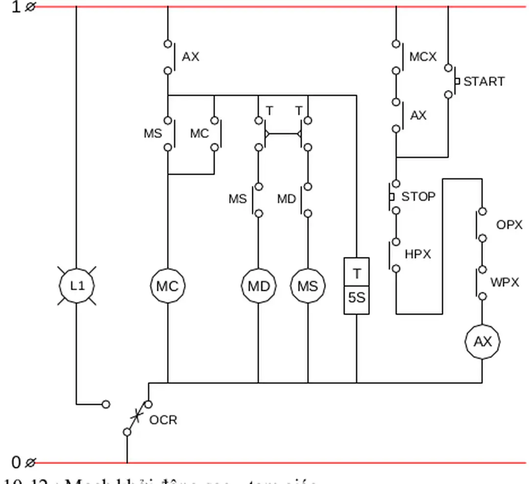 Hình 10-12 : Mạch khởi động sao - tam giác  