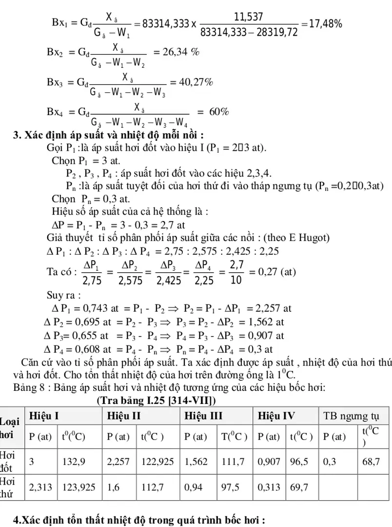 Bảng 8 : Bảng áp suất hơi và nhiệt độ tương ứng của các hiệu bốc hơi: 