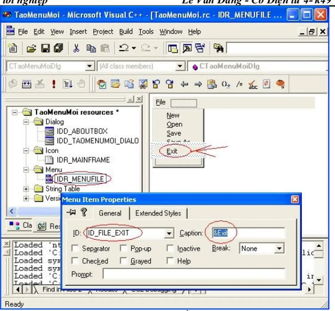Hình 3.24.Tạo thêm các thành phần cho menu mới tạo ra.