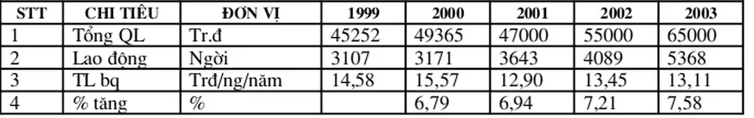 Bảng 14: Phần trăm tăng tiền lơng bình quân từ 1999-2003