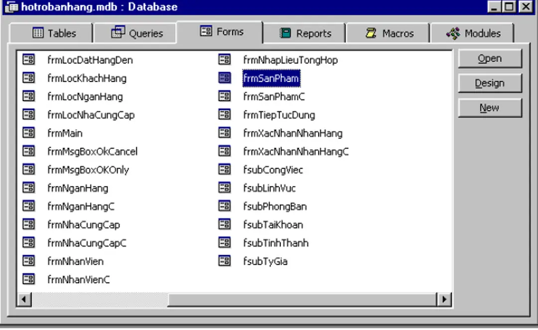 Hình 5: Cửa sổ Database Window