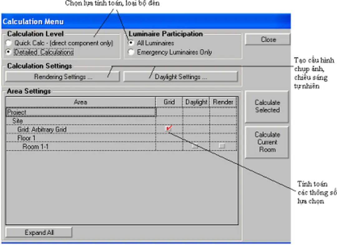 Hình 6.4 Lựa chọn thông số tính toán