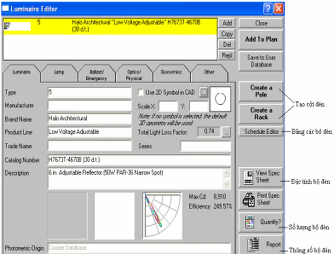 Hình 4.9 Màn hình thay đổi các thông số bộ đèn