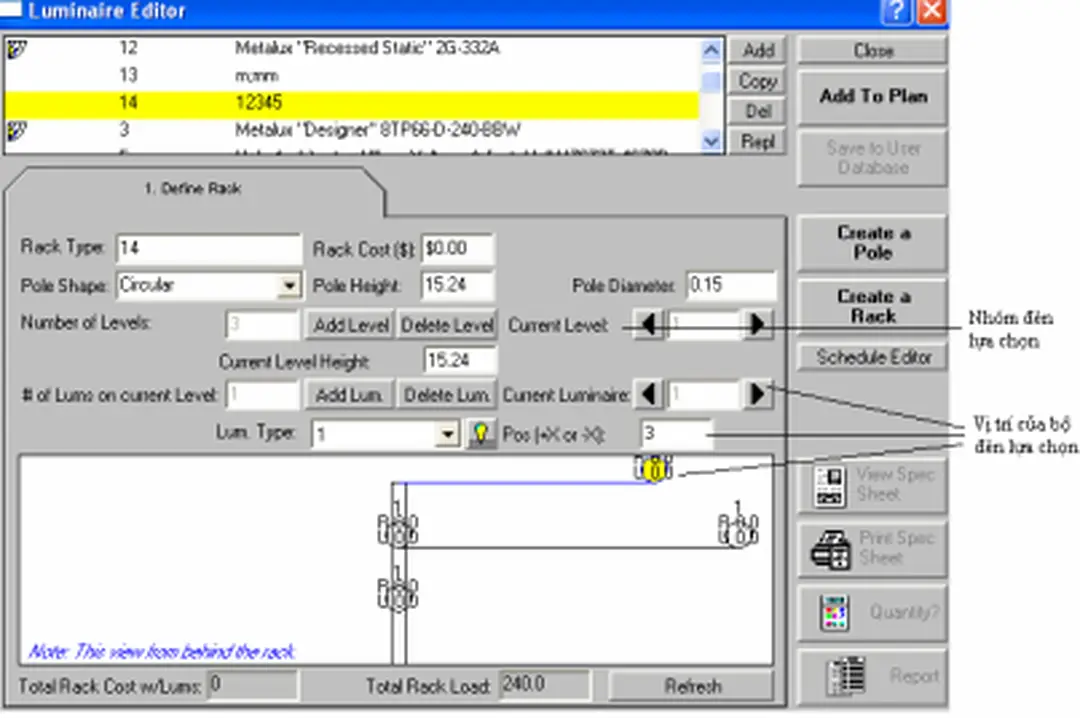 Hình 5.7 Nhập các thông số tạo cột đèn