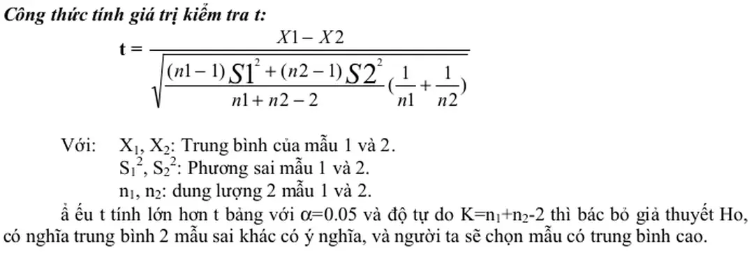 Bảng tóm tắt số liệu sinh trưởng H của hai mẫu 