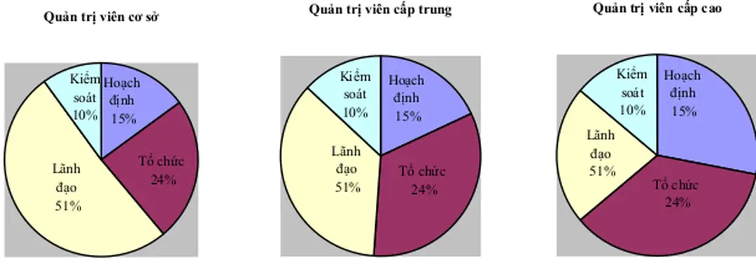 HÌNH 1.8: PHÂN PHỐI THỜI GIAN CHO MỖI CHỨC NĂNG Ở CÁC CẤP QUẢN TRỊ 
