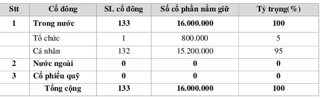 Bảng 2: Cơ cấu cổ đông tính đến ngày 26/04/2012 