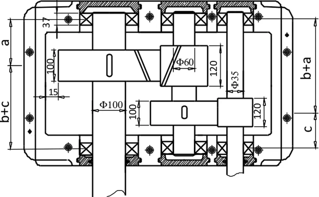 Hình 3.6 - Sơ đồ các kích thước của hộp giảm tốc 
