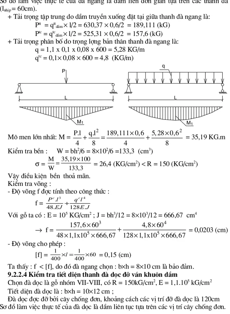 Sơ đồ làm việc thực tế của đà ngang là dầm liên đơn giản tựa trên các thanh đà dọc. 