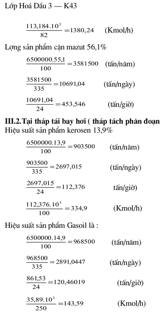 Bảng 7: Kết quả tính cân bằng vật chất 
