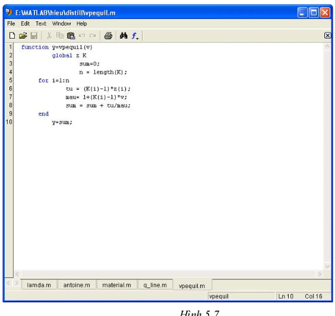 Hình 5.7 Cú pháp : y = vpequil(v)