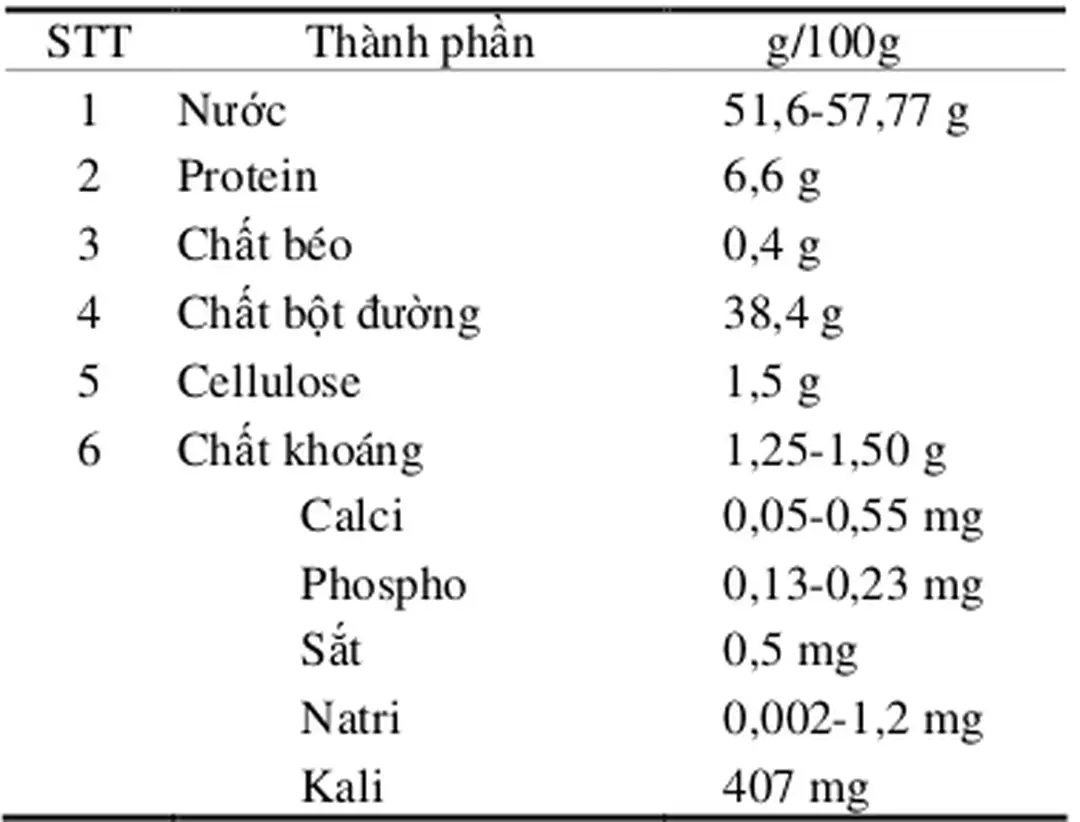 Bảng 2. Thành phần hoá học của hạt mít tính cho 100g 