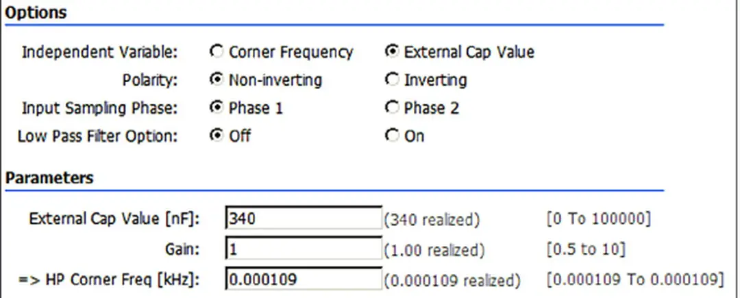 Hình 3-4: Các thông số cấu hình của bộ lọc thông cao 
