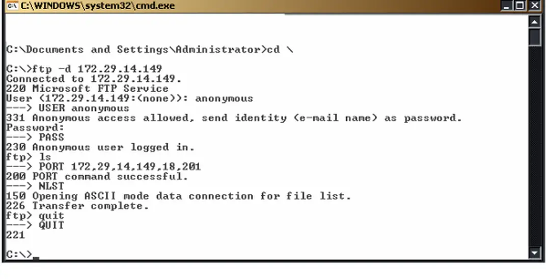 Hình 41 Phiên làm việc active FTP.