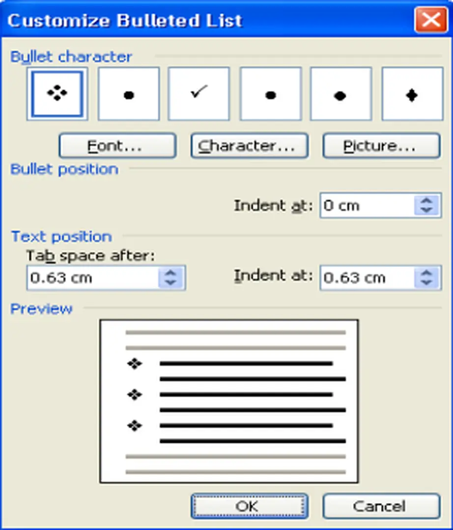 Hình 48: Hộp thoại Customize bulleted list