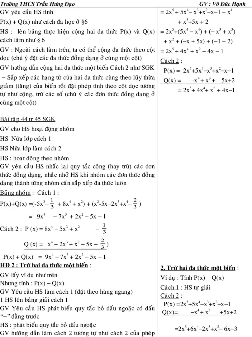 Bảng nhóm :  Cách 1 :