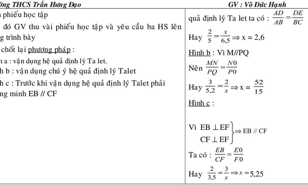 Hình a : vận dụng hệ quả định lý Ta let.