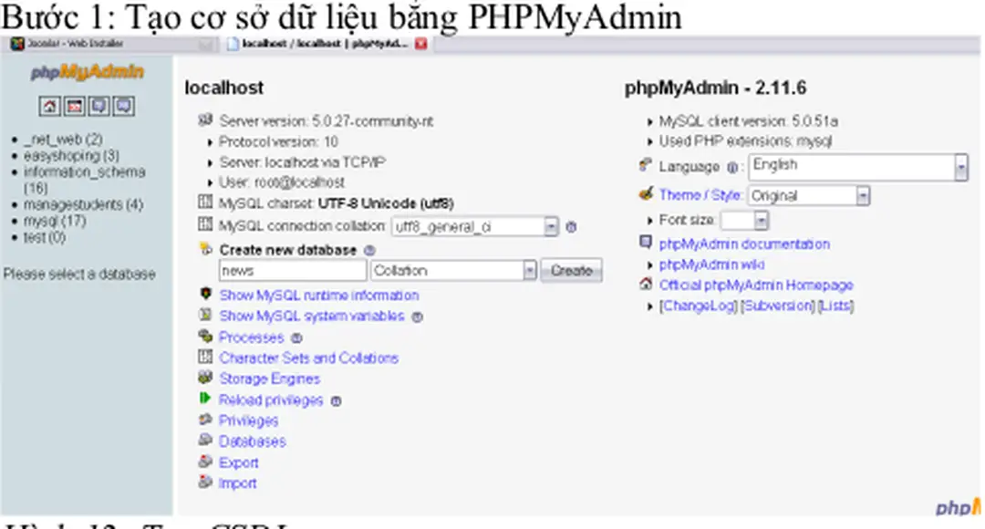 Hình 12: Tạo CSDL