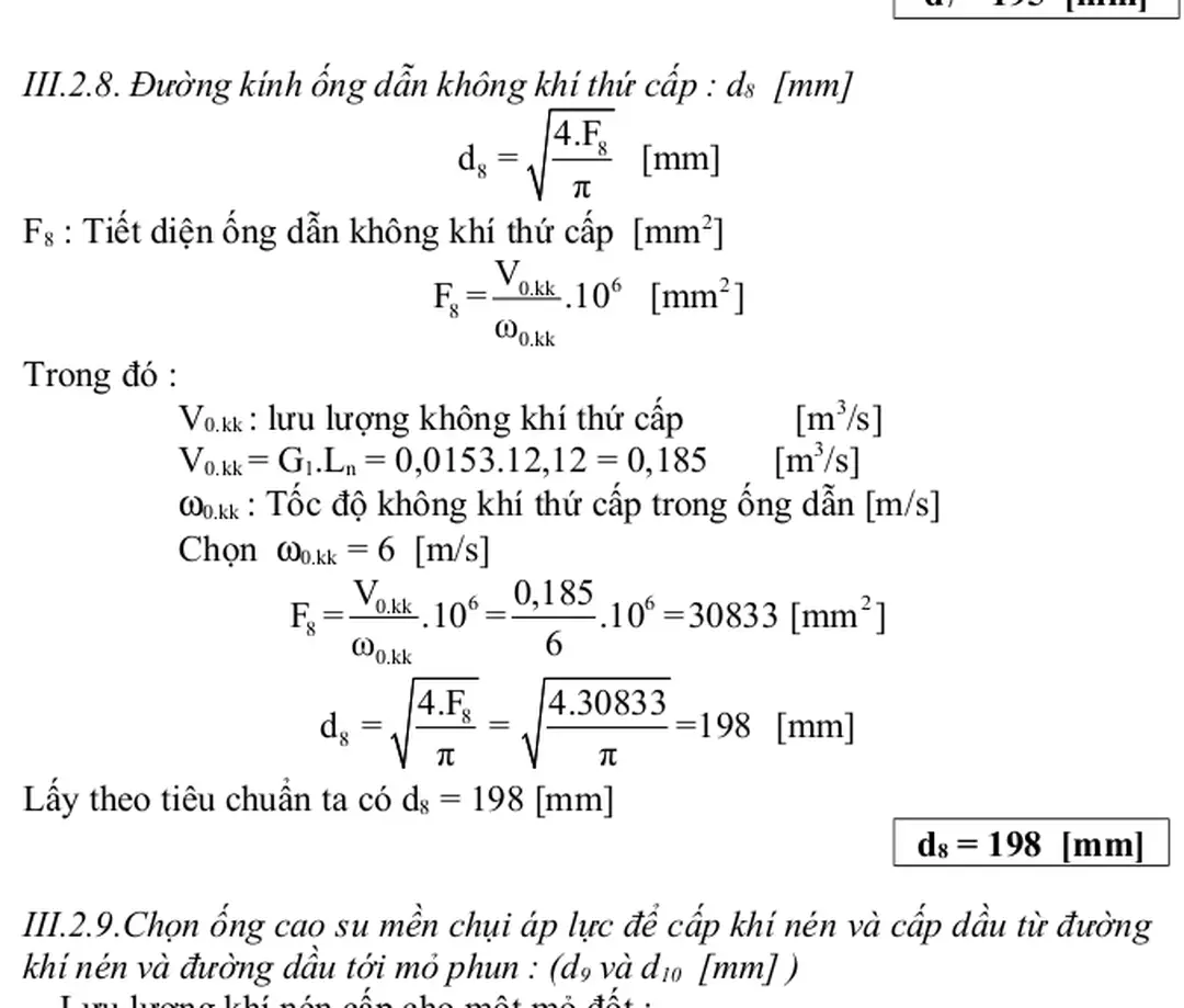 Bảng IV: Các kích thước cơ bản của mỏ phun