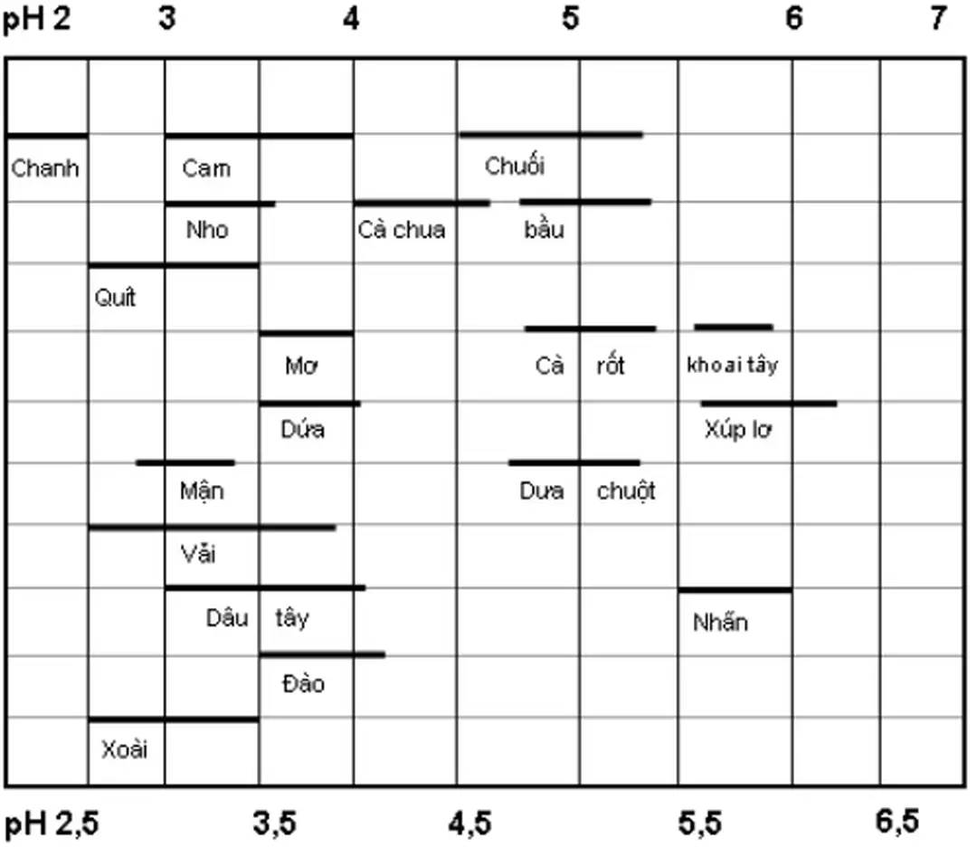 Hình 1.5: pH của một số rau quả