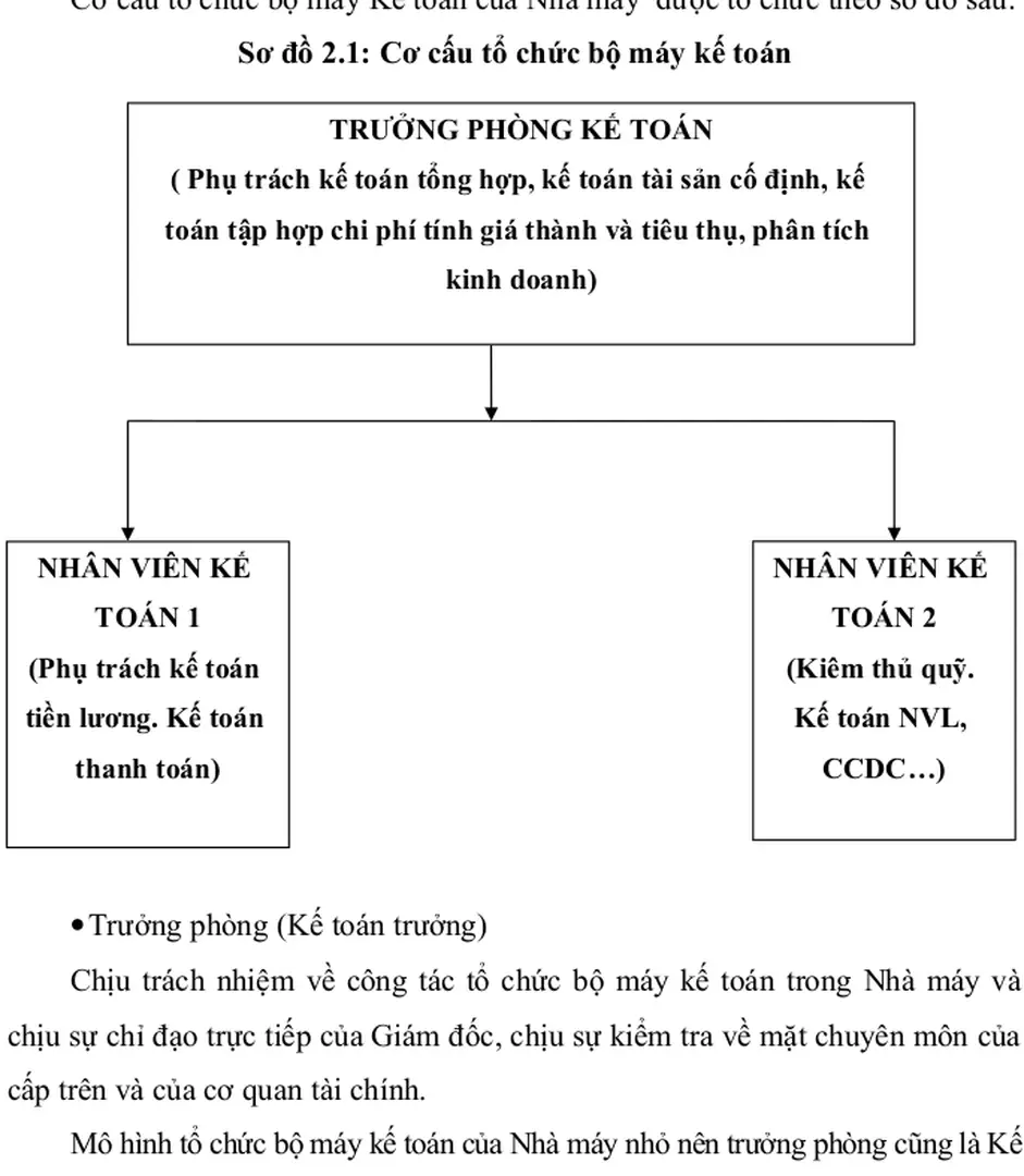 Sơ đồ 2.1: Cơ cấu tổ chức bộ máy kế toán