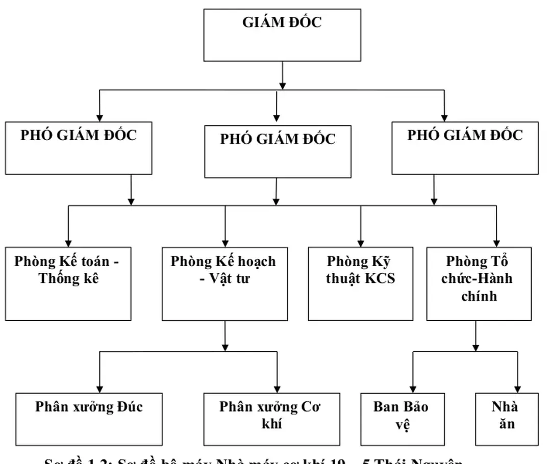 Sơ đồ 1.2: Sơ đồ bộ máy Nhà máy cơ khí 19 – 5 Thái NguyênGIÁM ĐỐC