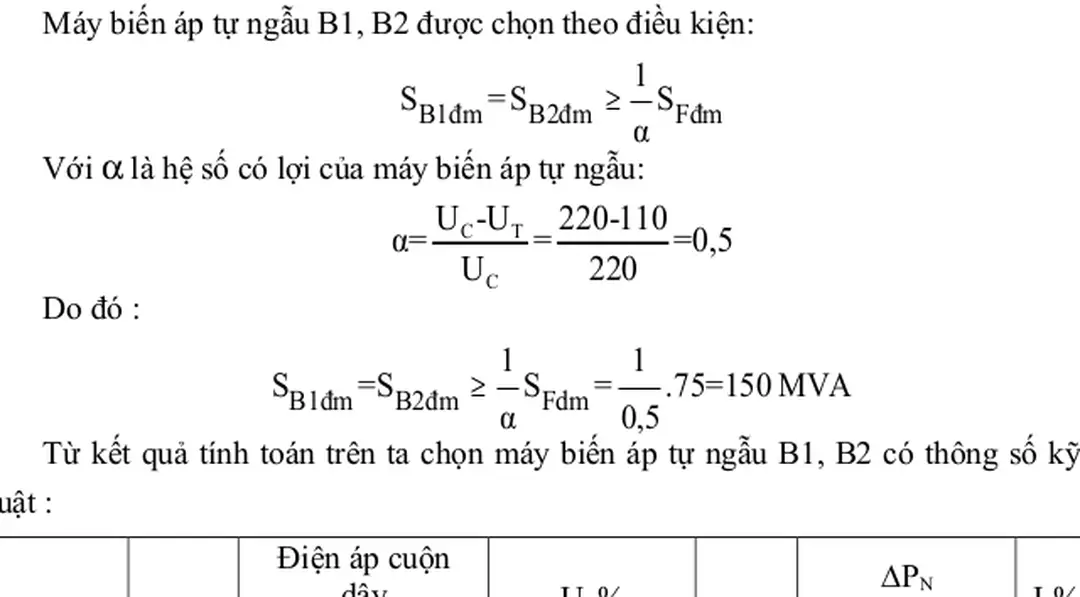 Bảng 2.2:Thông số máy biến áp tự ngẫu B1,B2