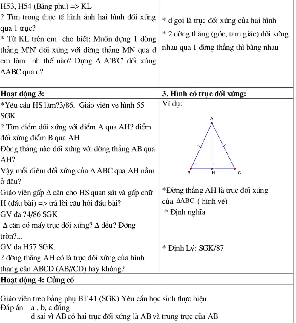 Hoạt động 3:  3. Hình có trục đối xứng: