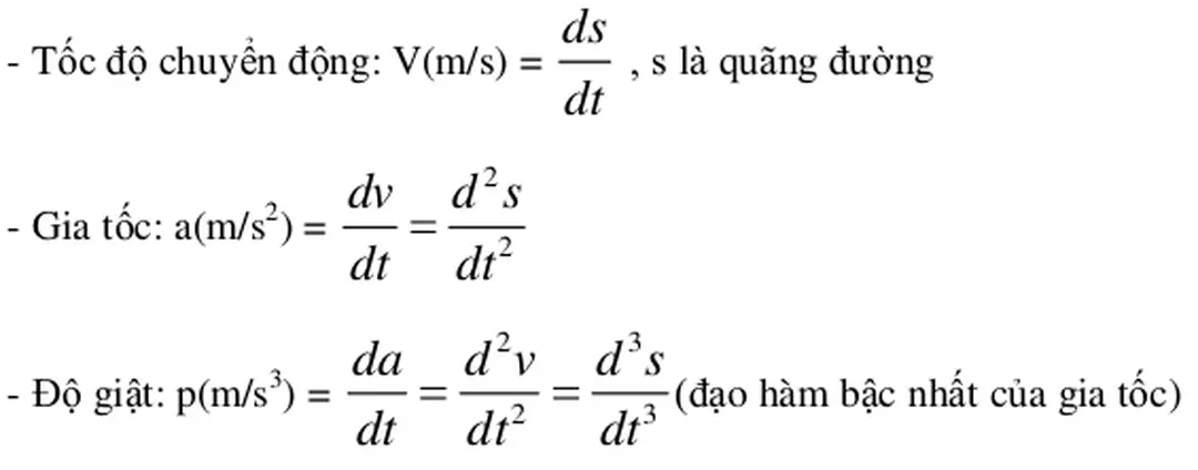 1.2: Đồ thị quãng đường, vận tốc, gia tốc và độ giật 