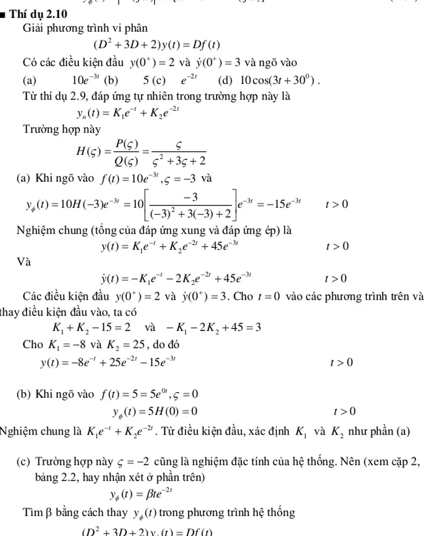 Bảng 2.2, hay nhận xét ở phần trên)                                 y f ( t ) = b te - 2 t