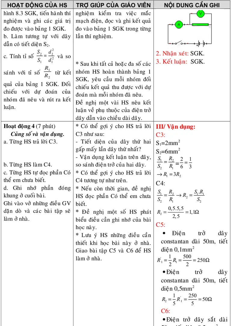 Hình 8.3 SGK, tiến hành thí nghiệm và ghi các giá trị đo được vào bảng 1 SGK.