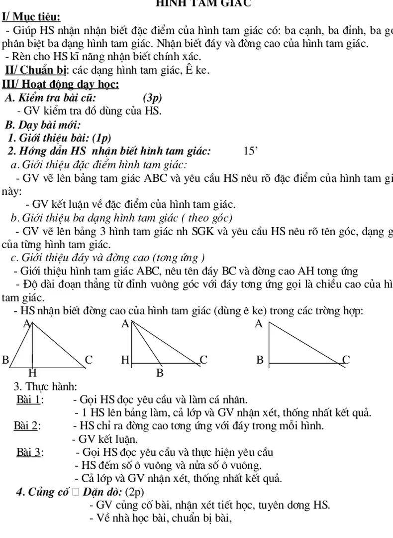 Hình tam giác I/ Mục tiêu: