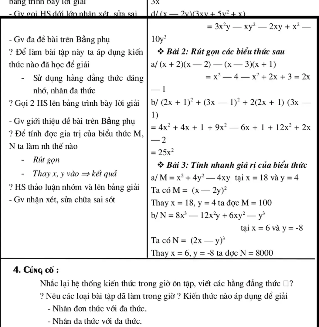 Bảng trình bày lời giải
