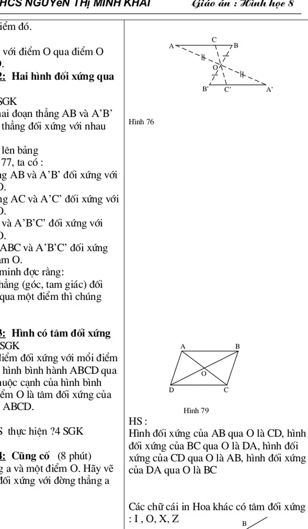 Hình đối xứng của AB qua O là CD, hình 