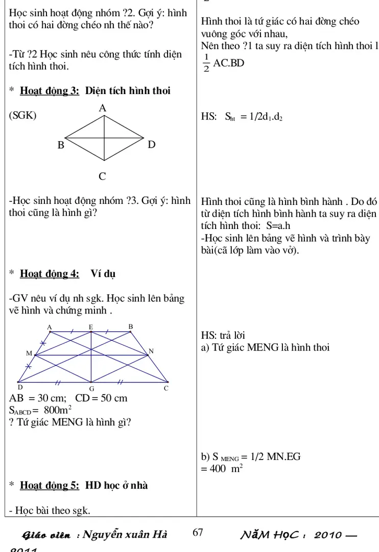 Hình thoi là tứ giác có hai đờng chéo  vuông góc với nhau,