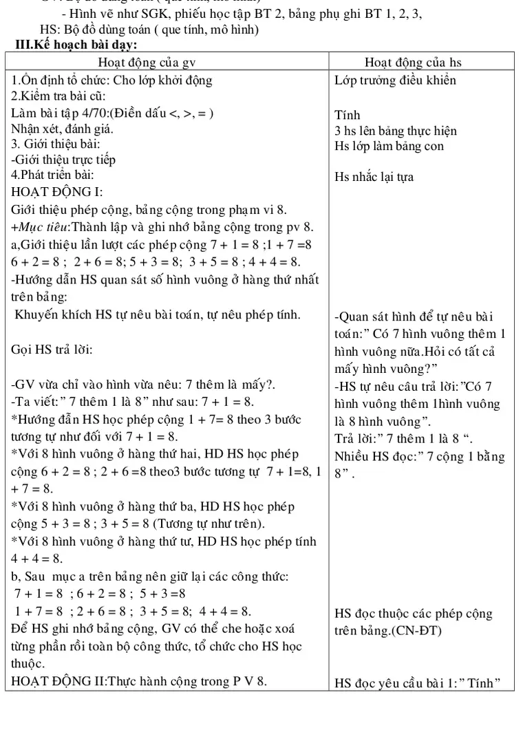               - Hình vẽ như SGK, phiếu học tập BT 2, bảng phụ ghi BT 1, 2, 3,    HS: Bộ đồ dùng toán ( que tính, mô hình)
