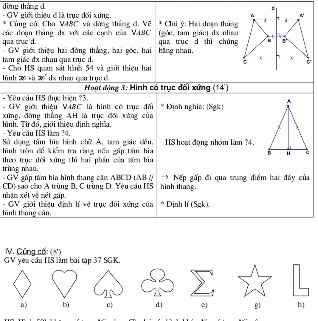 Hoạt động 3: Hình có trục đối xứng (14’)