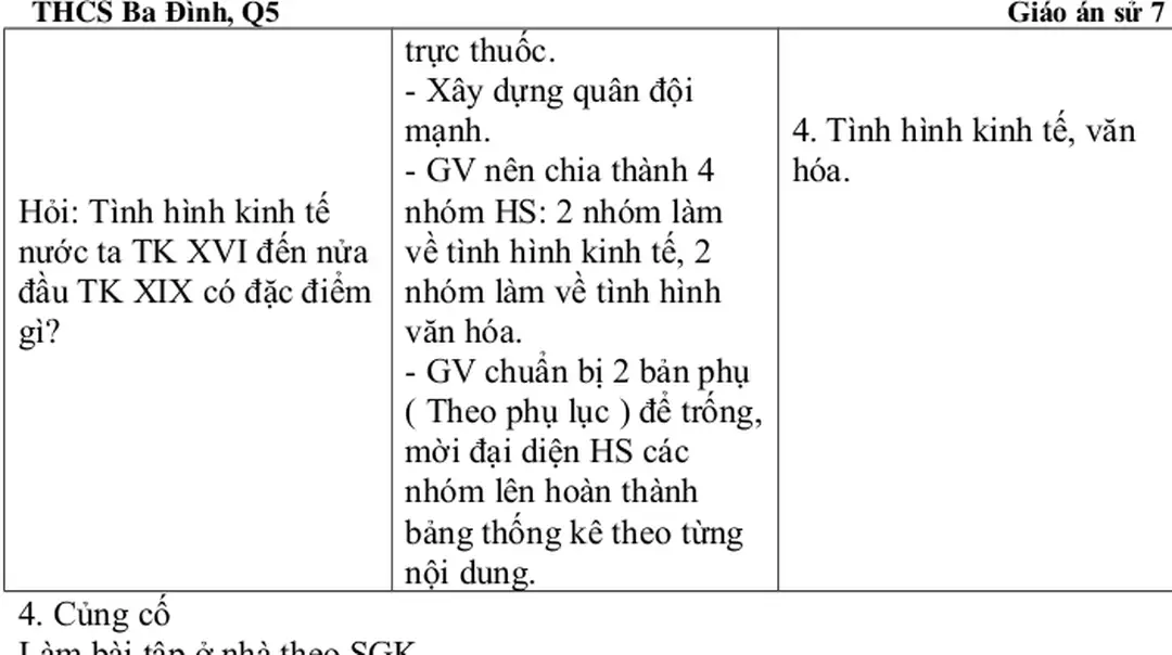 BẢNG THỐNG Kấ TèNH HèNH KINH TẾ VĂN HểA Ở CÁC THẾ KỈ XVI – NỬA ĐẦU TK XIX.
