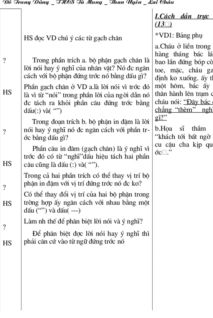 *VD1: Bảng phụ