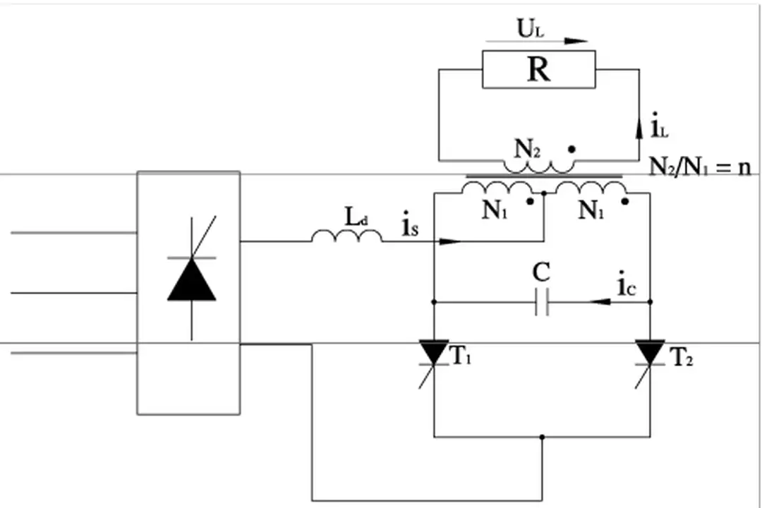 Hình 1.16 : Sơ độ nghịch lưu môt pha có điểm giữa 