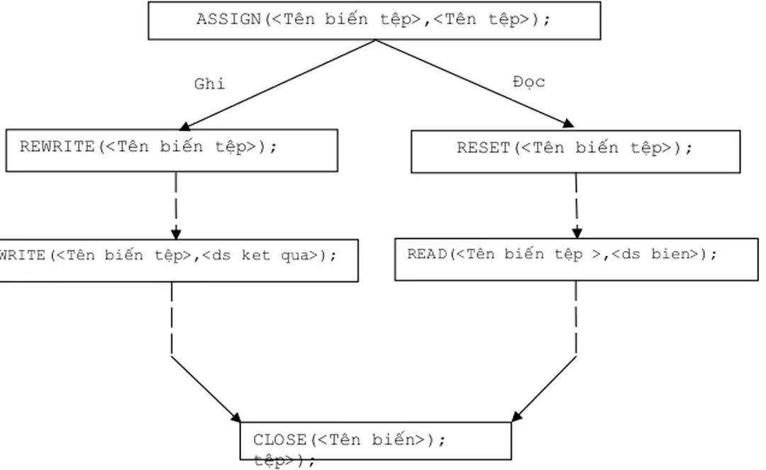 Sơ đồ làm việc với tệp dùng để nhập thông tin  phải có những lệnh cơ  bản nào? 