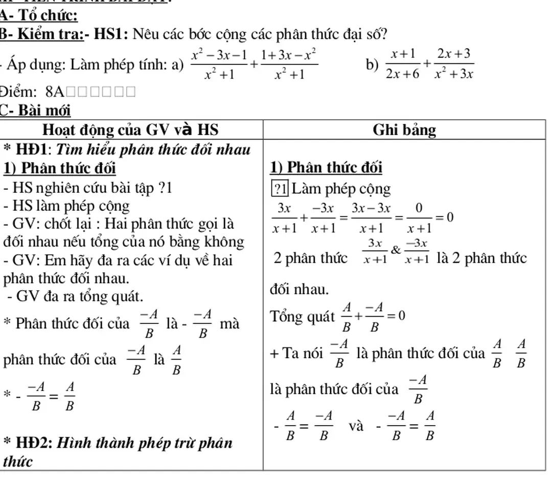 * HĐ2: Hình thành phép trừ phân 