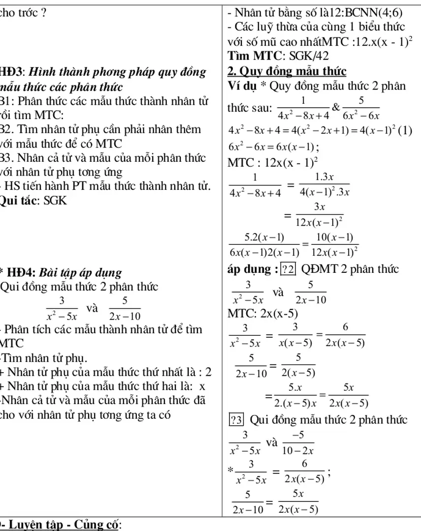 HĐ3: Hình thành phơng pháp quy đồng 