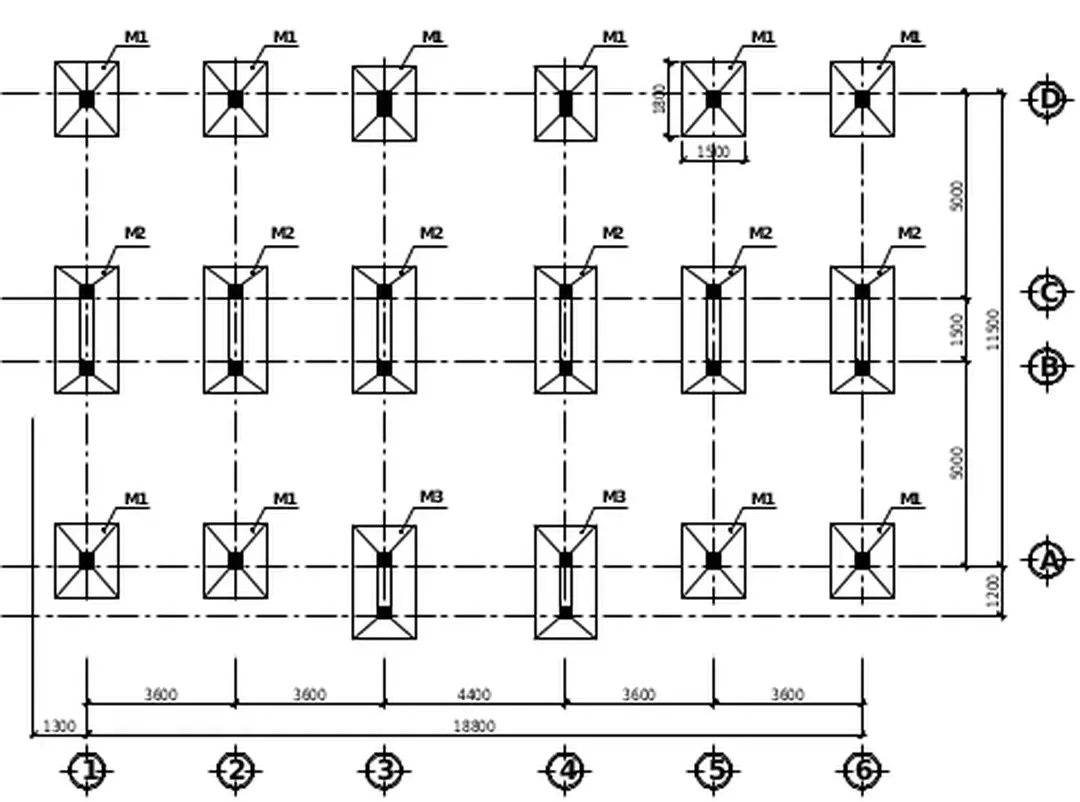 Hình 2.4 Mặt bằng móng đơn – móng đôi 