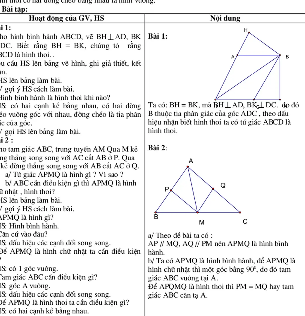 Hình bình hành có một đờng chéo là phân giác của một góc là hình thoi.