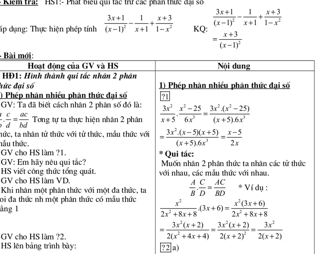 * HĐ1: Hình thành qui tắc nhân 2 phân 