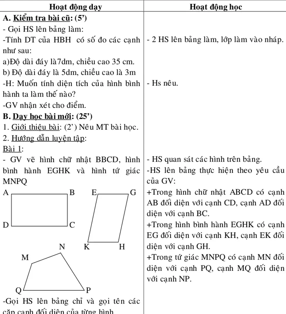 1. Hình thành công thức tính chu vi của hình bình hành.