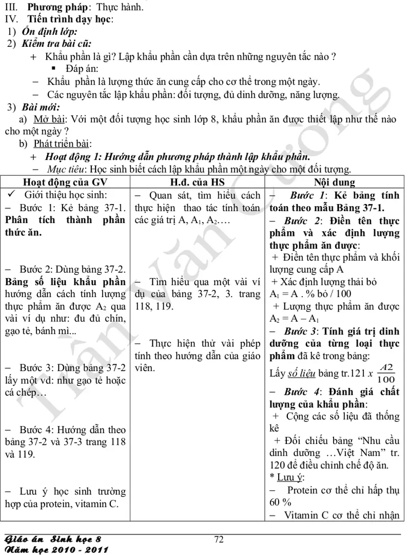 Bảng   số   liệu   khẩu   phần