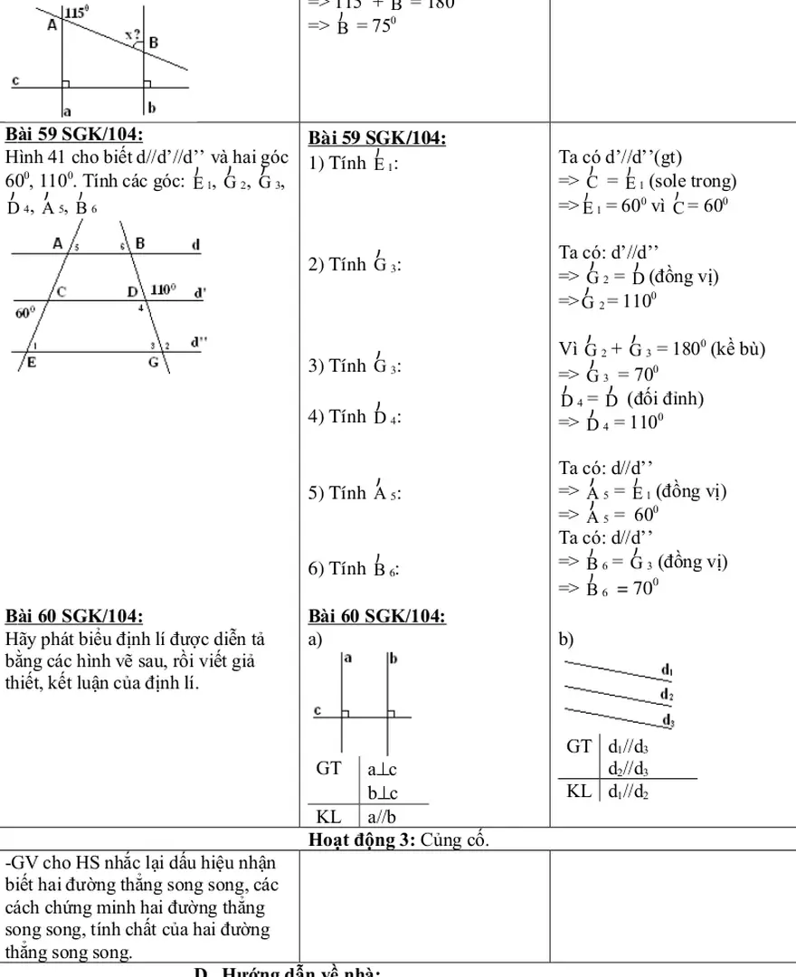Hình 41 cho biết d//d’//d’’ và hai góc 60 ) 0 , 110 0 . Tính các góc:  E) 1 ,  G) 2 ,  G) 3 ,